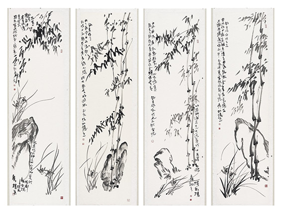 苏凤智作品7《一点素心即是文、修竹无言好个秋、若人解得竹青梦，留住金蝉唱雪冬、铁索桥边喘青牛》规格：180×48cm×4.jpg