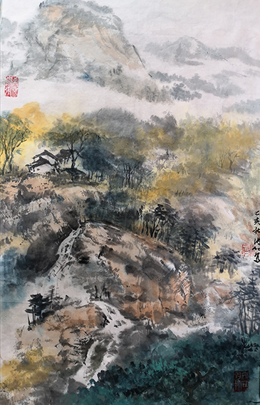 1615864020572231.jpg 盛絜作品7《山里人家》规格:36cm×50cm.jpg