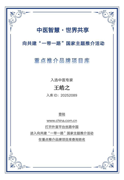 赤诚仁心耀丝路 王皓之入选“一带一路”国家主题推介重点推荐品牌库