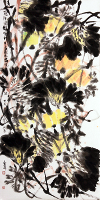 道金平作品《青藤缠绕锁柴门》 尺寸：68X138CM 2014年