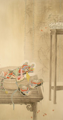 《岁月无尘》 尺寸：96x180cm 入选2012年当代百名工笔画提名展获优秀奖 2012年作