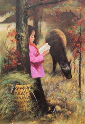 油画《放学以后》1986年 尺寸：80X100cm