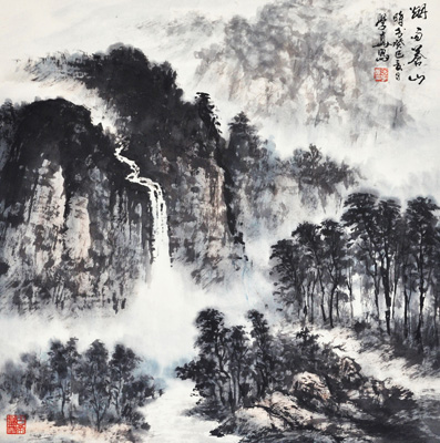 曲学真 烟雨苍山 尺寸：68X68cm