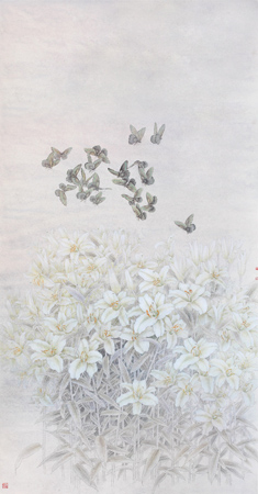 2012年 名称《百合花开》 尺寸：180x93cm 纸本