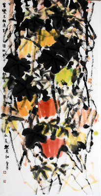 道金平作品《瓜是老来红》 尺寸：68X138CM 2014年