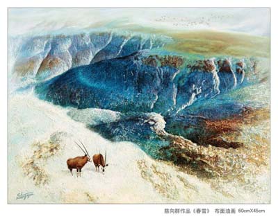 慈向群作品《春雪》布面油画 60cmx45cm