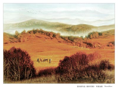 慈向群作品《塞外风情》布面油画 70cmx50cm