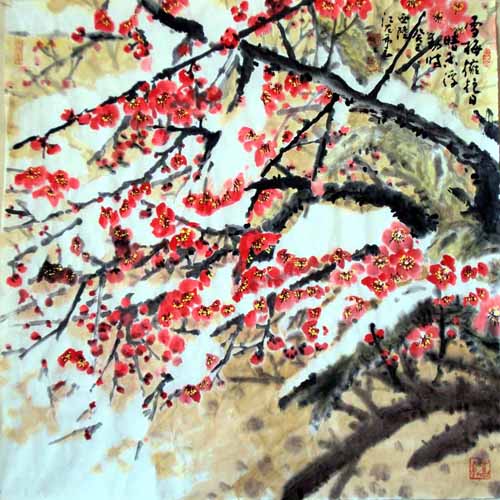 漫天大雪护红梅 70x70cm