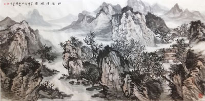 松溪清晓图136x68cm