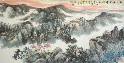 《名山观云得禅意》 68X136CM 《名山观云得禅意》 68X136CM