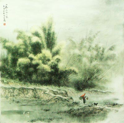 《小桥流水人家》68cmx68cm