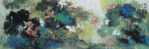 诗情荷月得 香味水云来 60X200cm