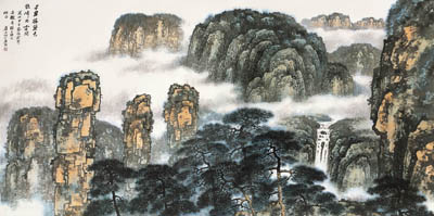 千里横黛色，数峰出云间 124cm×248cm 2014年 