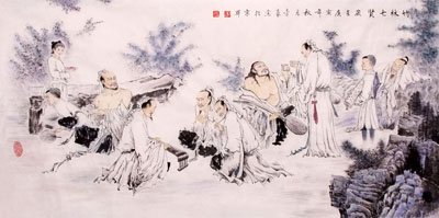 竹林七贤（69cm×136cm)