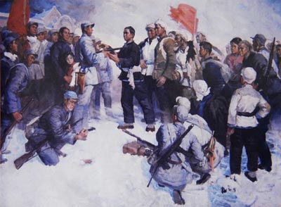 《踏着烈士的血迹前进》（与孙里人合作） 400X280cm