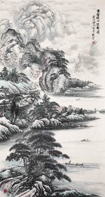 云壑湖山渔影图