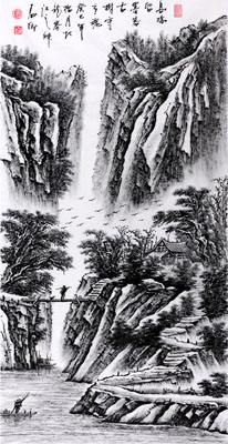 高桥留墨客，古树守乡魂 68X136
