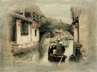 慈向群作品 水乡情之2 布面油画95cmX70cm