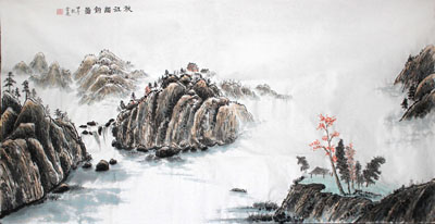 秋江独钓图70x136cm