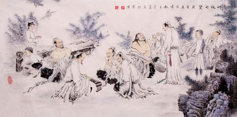 竹林七贤（69cm×136cm)