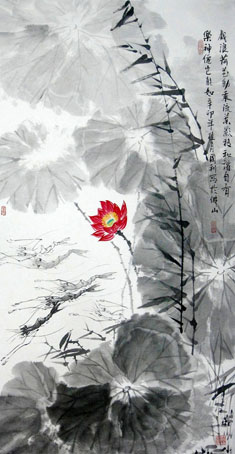 戏浪荷花动 2011 纸本国画 70X138cm