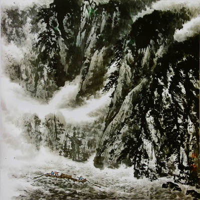 谢友良作品《激流勇进》2002年68x68cm