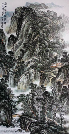 谢友良作品《蜀山风景拥翠绿》2014年136x68cm