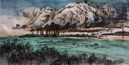 谢友良作品《新都桥印象》2012年68x34cm