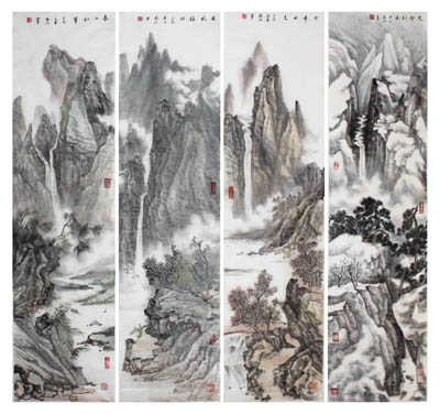 山水四条屏-春夏秋冬 135x135cm