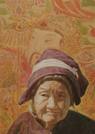 外婆 水彩画78X108cm 2007入选广东省水彩画展