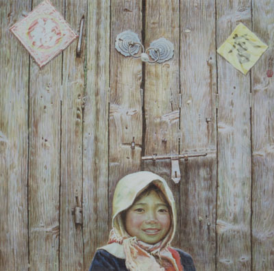 外婆家的木门 水彩画78X78cm 获全国第二届水彩 粉画展优秀奖及全国首届群星奖铜奖