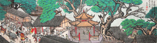 向石作品《江西铅山古街一角》180x45cm