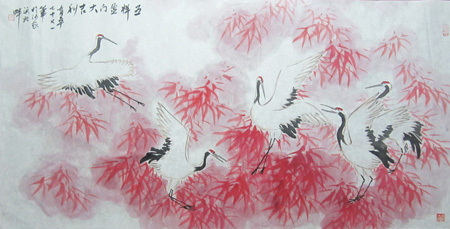 朱竹丹顶横批 135x68cm