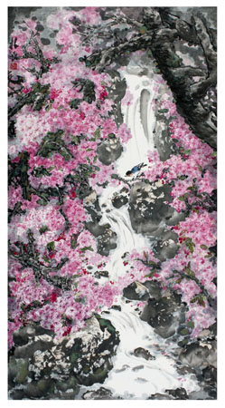 十里櫻花落涧來（六尺整开）