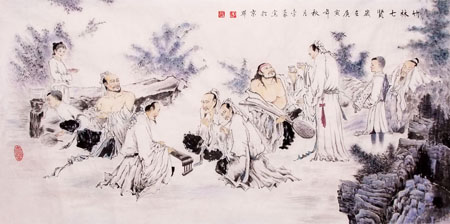 李豪作品《竹林七贤》69cm×136cm