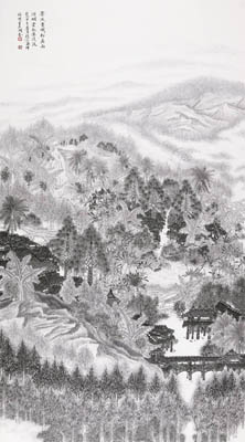 景洪曼俄村居雨润烟云飞瀑溪流 198cm×98cm
