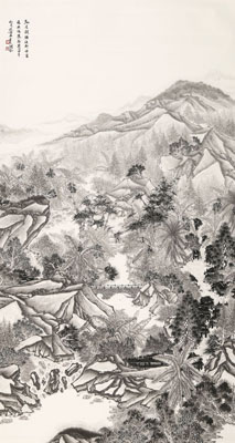 勐仑镇傣族村古道通幽鸣泉图198cm×98cm