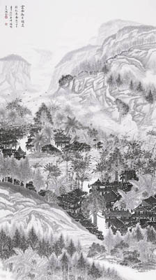 云南勐仑镇晨韵飞瀑图 198cm×98cm