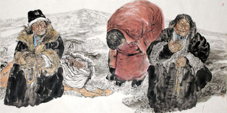 杨娟作品《拣福豆》120cmx240cm