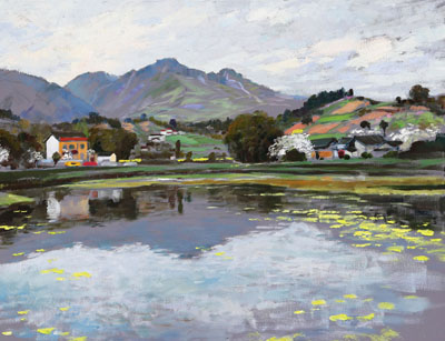 彭州葛仙山 静静的池塘 （90cm×70cm）油画