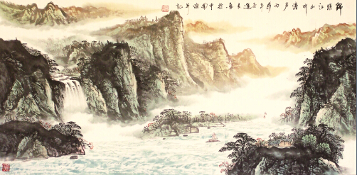 锦绣江山听涛声，中南海悬挂