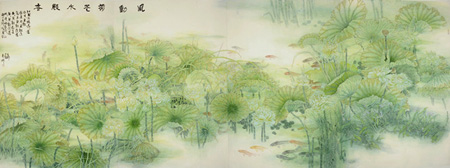 邹美娜作品《 风动荷花水殿香》500x180cm