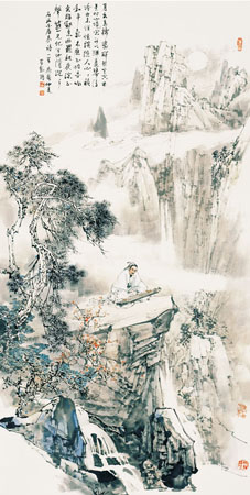 抚琴图 136cmx68cm