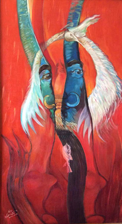 世界独创旋转油画（达利印象）100·160cm2001年此画旋转可出现四幅不同画面，前无古人，后无来者