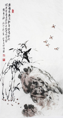 《麻雀蒙冤数十年》100X54cm