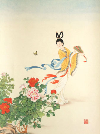 张立启作品《扑蝶仕女图》 张立启作品《扑蝶仕女图》