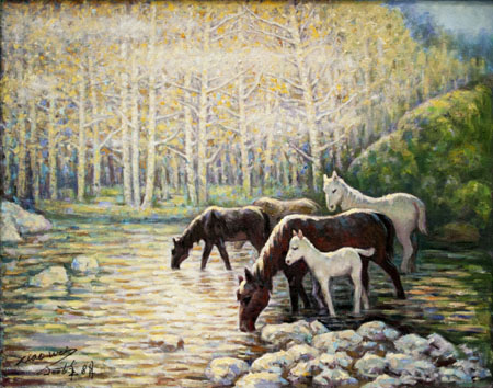 肖纬作品3 小河饮马 84cmX103cm