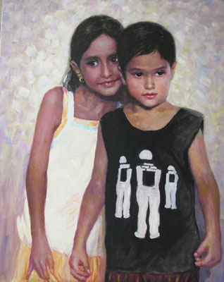 肖纬作品6 姐弟俩 71cmX84cm