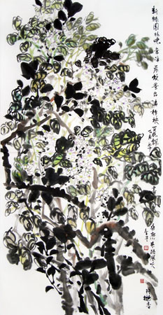 道金平作品《新绿园林晓气凉》68X138CM 2015年