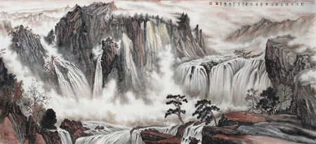 银河直泻落幽谷 雷声滚滚震苍穹 110x242cm